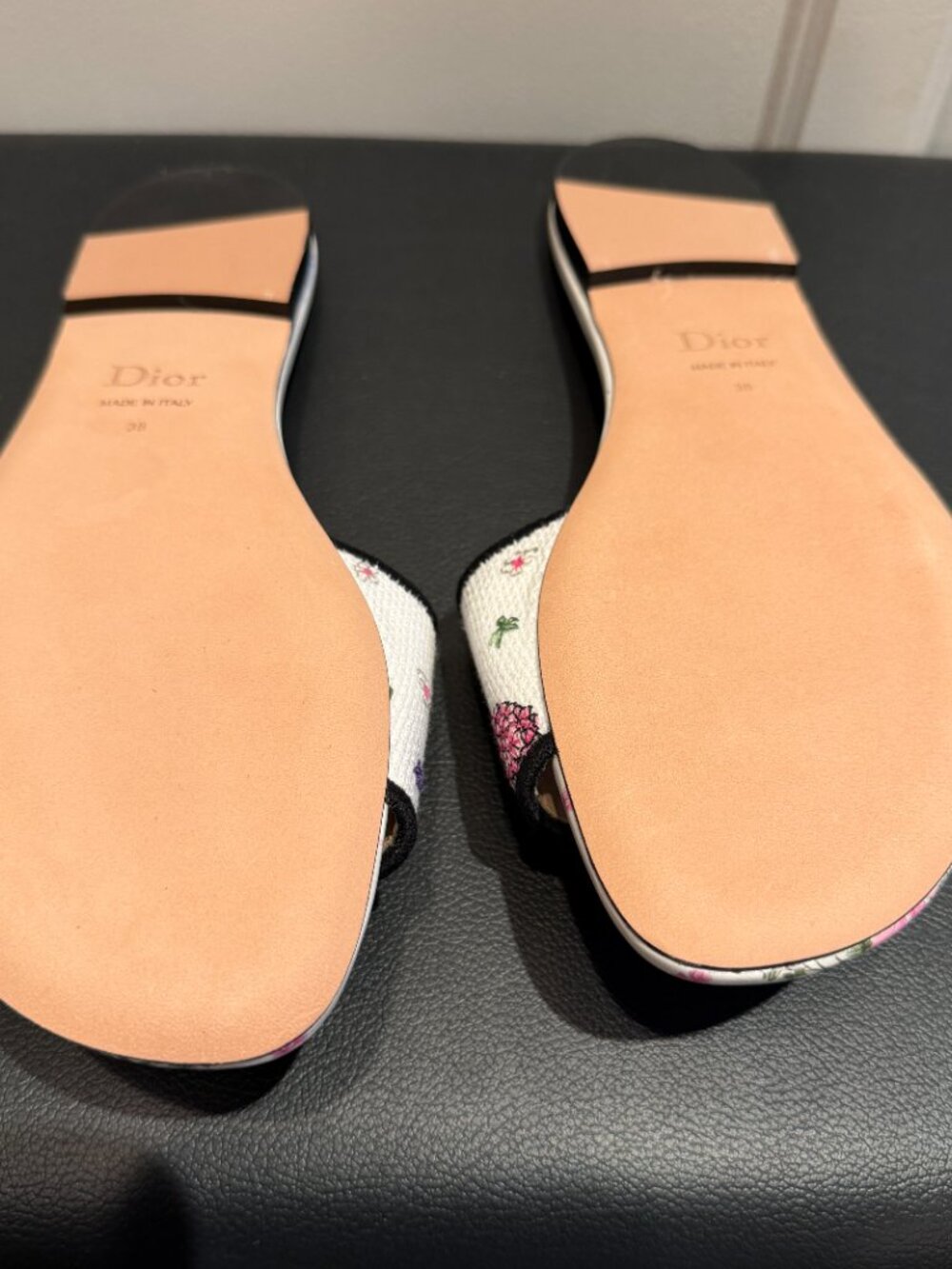 Dior Dway Slide Embroidered Cotton & Multicolor Hortensia Garden Motif Sz 38 - Picture 6 of 8